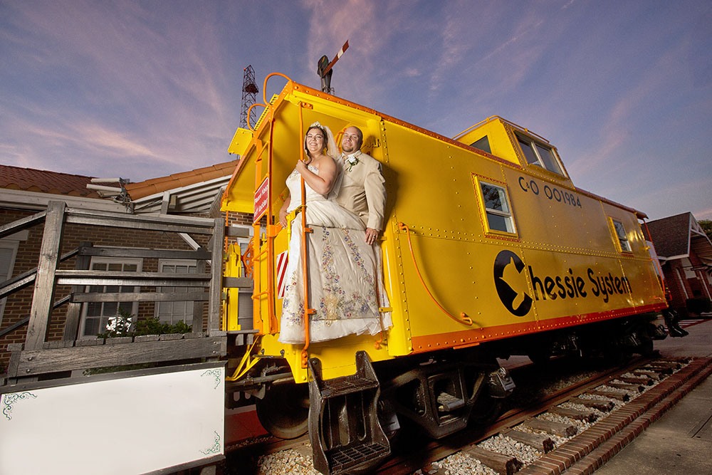 Wedding couple on a train in SW Florida