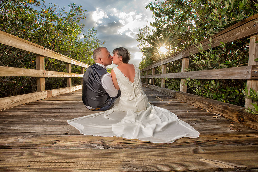 Wedding couple on a bridge in SW Florida