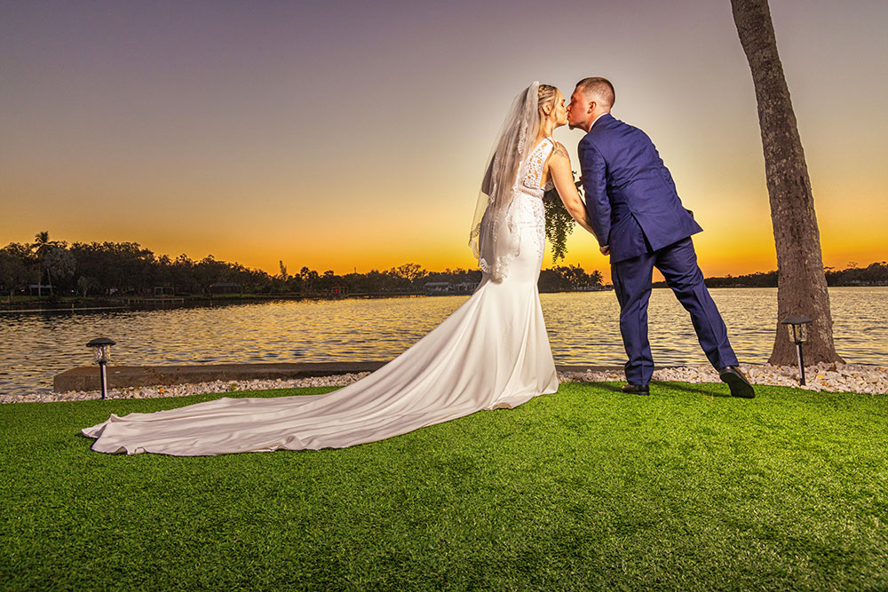 Wedding couple at sunset