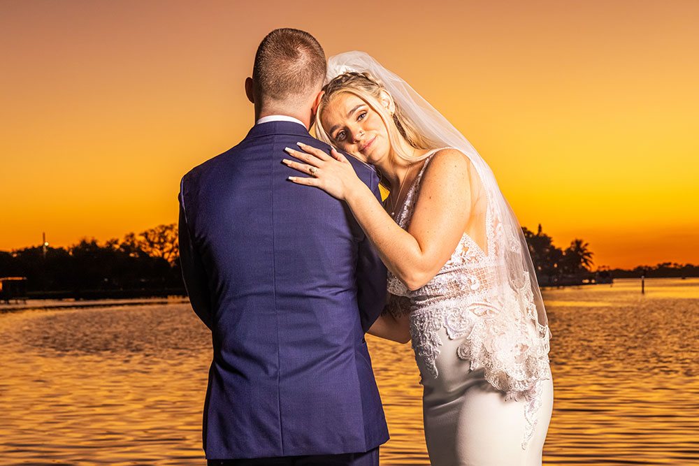 Closeup of wedding couple at sunset in SW Florida