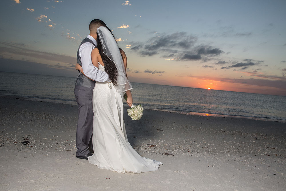 Bride and groom photos at sunset